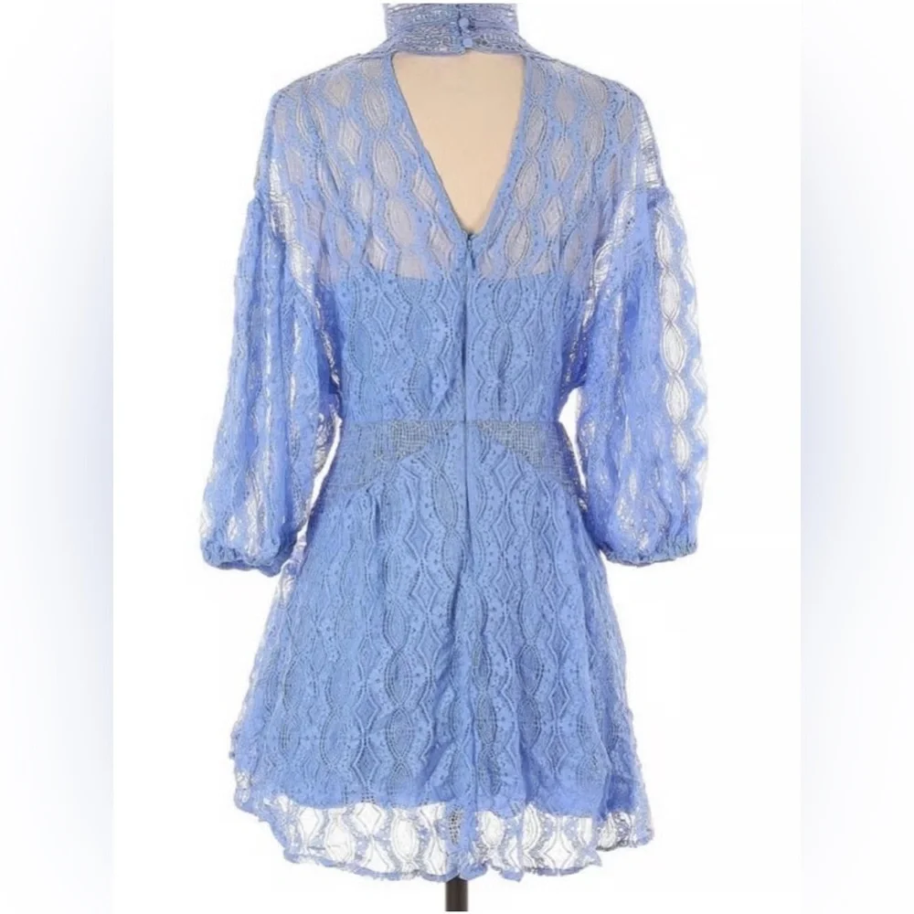 NWT Free People Blue Lace Bittersweet | Mock Neck 3/4 Dolman Sleeves Size 6